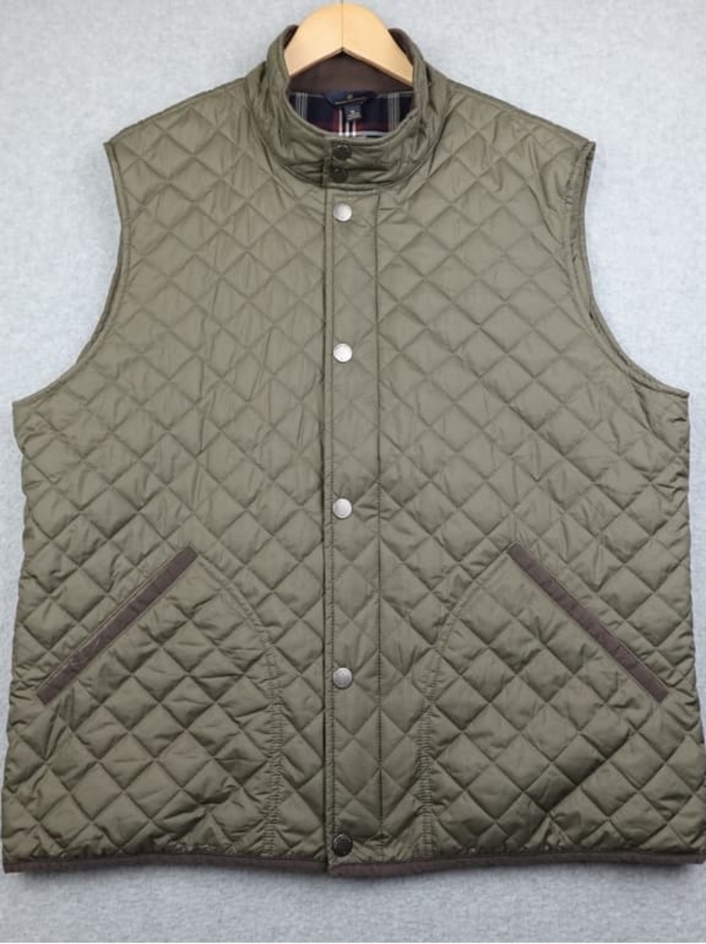 Brooks Brothers Thermore Vest Men’s XXL Olive Green Diamond Quilt Plaid Lined